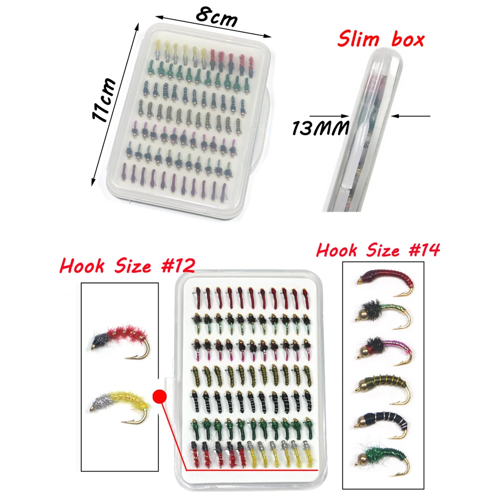 ICERIO-señuelo de pesca con mosca de trucha, cebo portátil en caja, Nymph, Scud, Midge, 77 unidades por juego