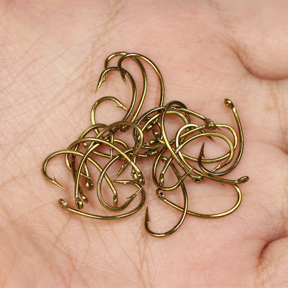 Bimoo 500PCS # 8 - # 16 anzuelo de atado de moscas bronceado con vástago curvo de ojo descendente para larvas de camarones Scud Pupae San Juan gusanos ninfas anzuelo - imagen 5