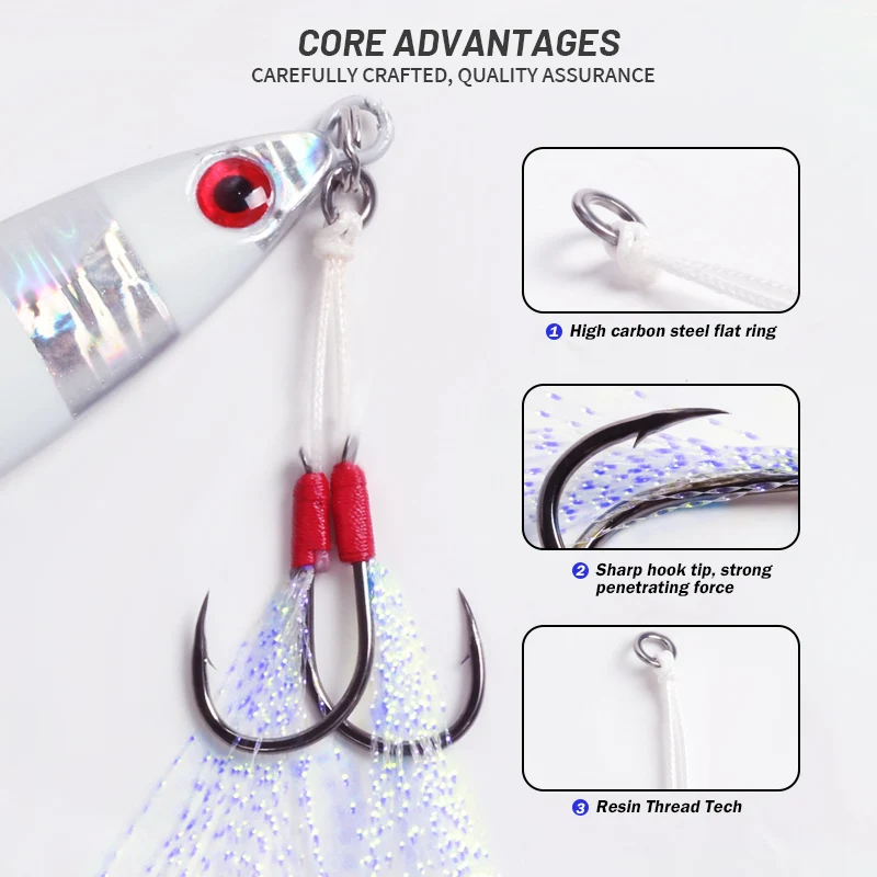 OBSESSION-anzuelos de Metal para pesca Jigging en mar, accesorios de pesca con pluma, 1/0, 2/0, BKK, cabeza de anzuelo de asistencia doble, 6 uds. - imagen 4