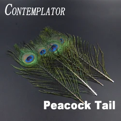 Contemporador de 8 piezas, plumas de atado de moscas de cola de pavo real completo para ninfas y serpentinas, cuerpos y alas, plumas de Herls de pavo real
