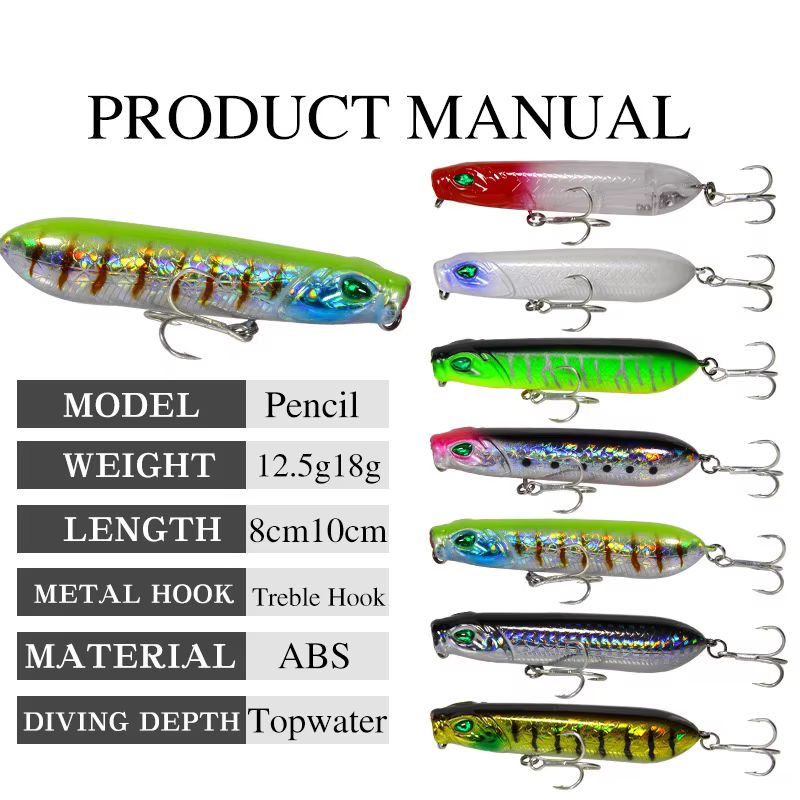 POETRYYI-señuelo de Pesca Topwater, 8cm/10cm, 12,5g/18g, lápiz Popper, Pesca Artificial profesional, Wobblers para Pesca - imagen 5