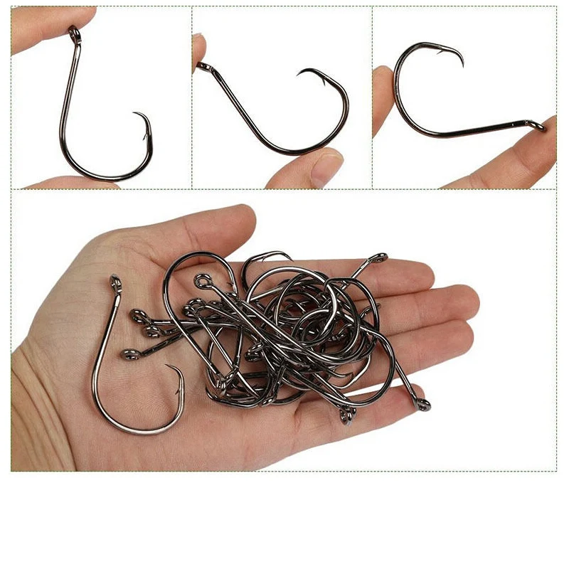 100 Uds pulpo Offset deporte círculo anzuelo de pesca carpa anzuelo Jig gran anzuelo de púas anzuelo de pesca de acero alto en carbono - imagen 2