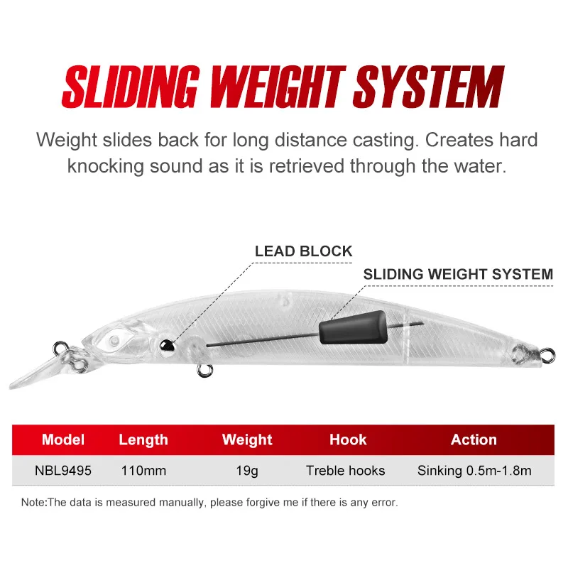 NOEBY-señuelo de pesca Jerkbait Minnow, Wobblers de hundimiento, sistema de peso deslizante, cebo Artificial para pesca de lubina de mar, 110mm, 19g - imagen 2