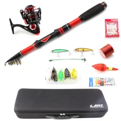 Combinación de pesca, caña de pescar telescópica de carbono y carrete giratorio, juego de cañas giratorias, gancho de línea, regalo, 1,8 m-3,0 m