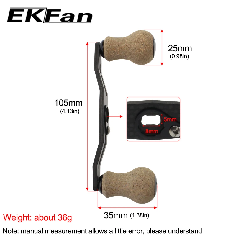 EKFan-mango de carrete de pesca de fibra de carbono, 105MM + perilla de madera blanda para agujero de 8x5MM, carrete de pesca DAI, accesorio DIY - imagen 2