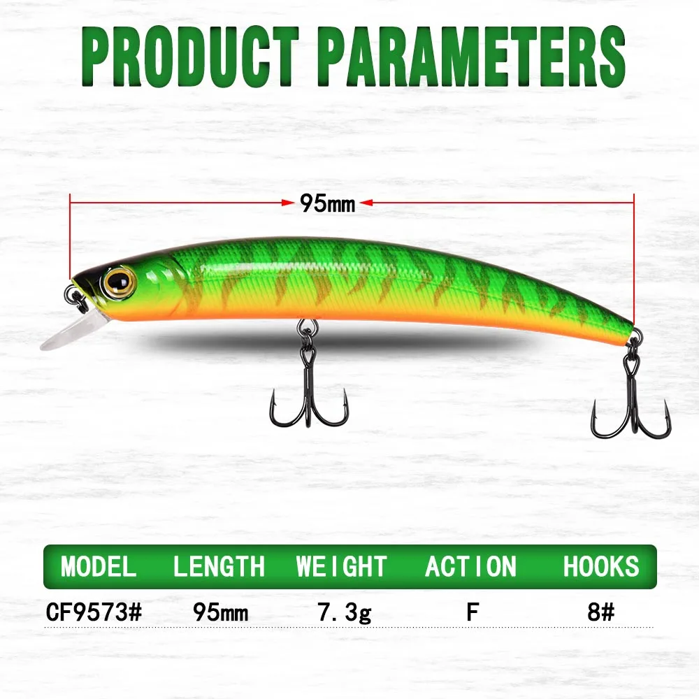 CF-señuelo de pesca para pececillos, cebo Crankbait de tiro largo, 95mm, 7,3g, para agua dulce - imagen 5