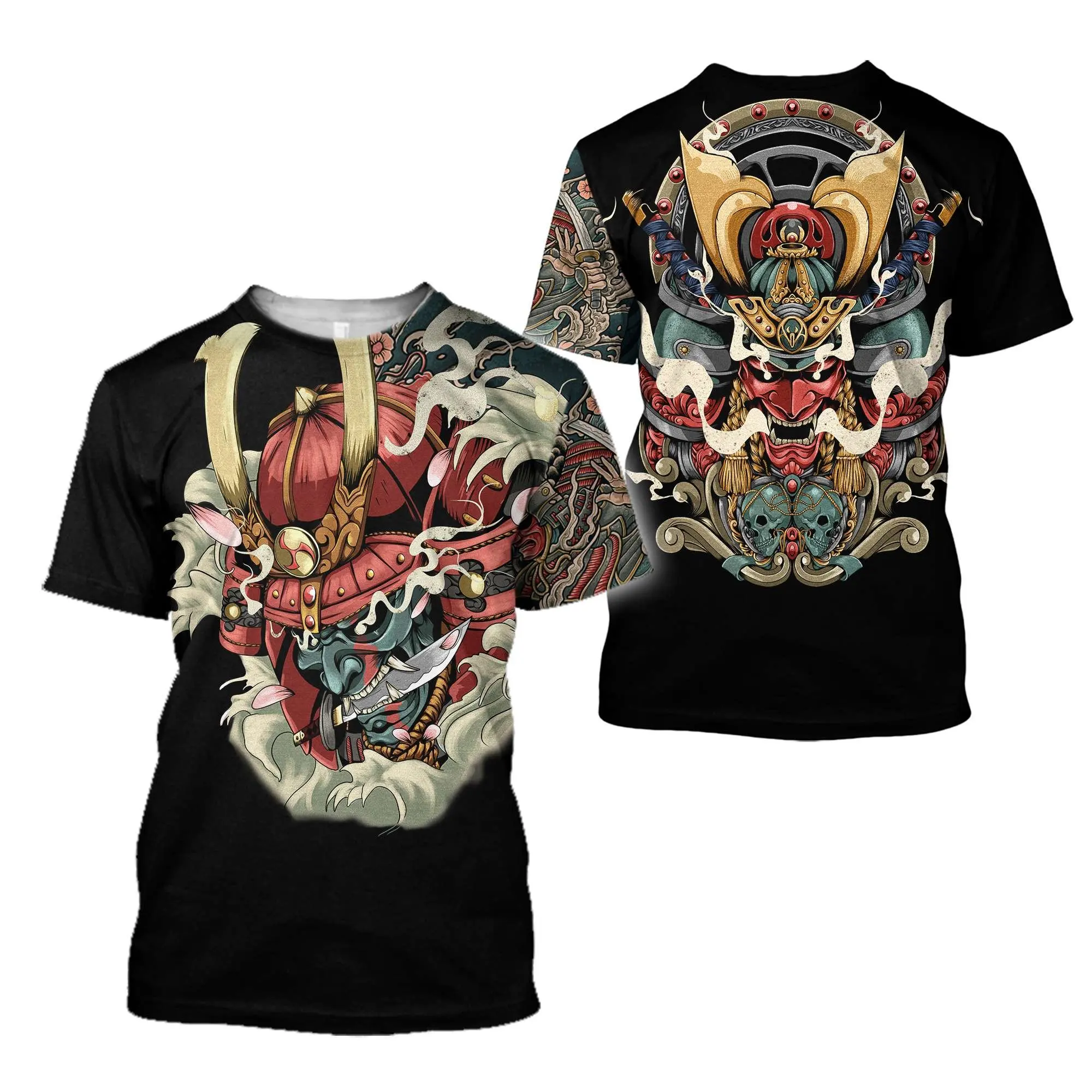 Camiseta Samurai Oni manga corta estampado 3D máscara tatuaje - imagen 3
