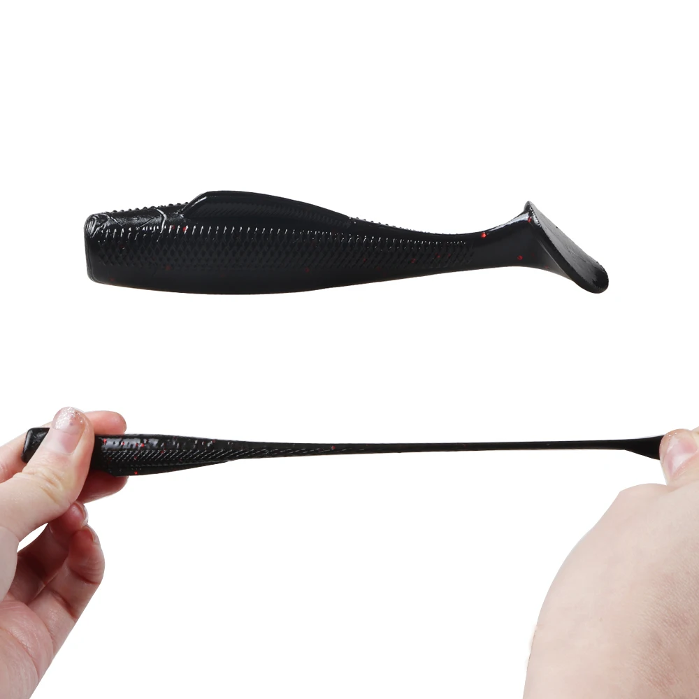 JOHNCOO 6 unids/lote señuelo suave de pesca cebo TPR 80mm 4,8g gusano de cola en T de alta elasticidad agujero negro cebo flotante Jigging Wobblers - imagen 4