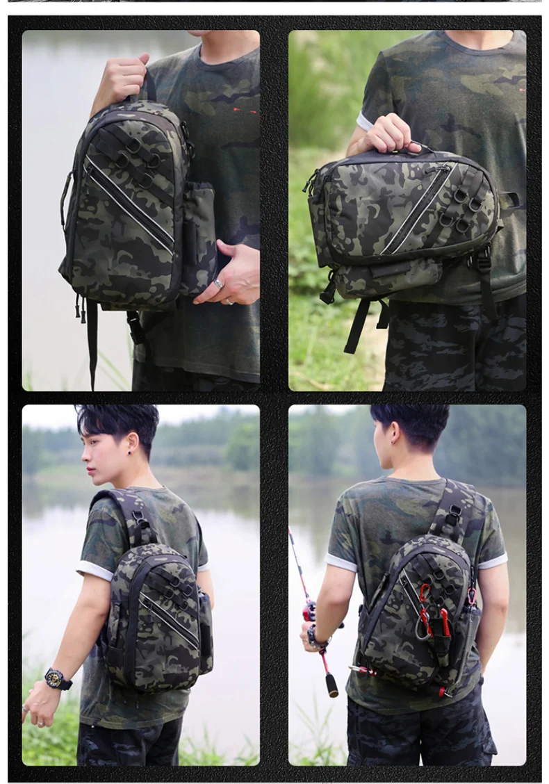 Un hombre que lleva una mochila de camuflaje