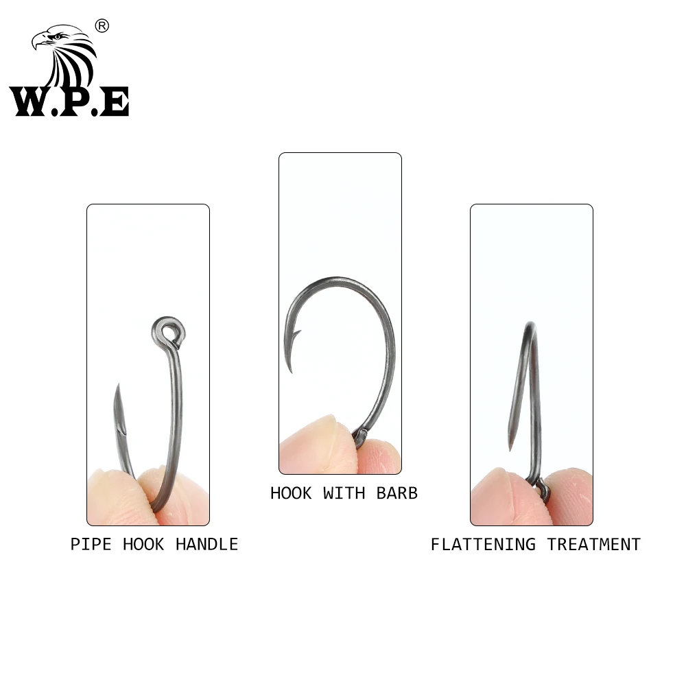 W.P.E-anzuelo de pesca con revestimiento, aparejo para el pelo con púas de acero de alto carbono, vástago curvo, carpa, 3 paquetes/5 paquetes, 4/6/8 # - imagen 2