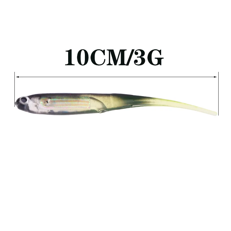 5 unids/lote plantilla de pesca cabeza pez señuelo suave 10cm 3g Shad Bass Color arcoíris cebo de silicona Artificial lentejuelas Spinnerbait Swimbaits - imagen 3