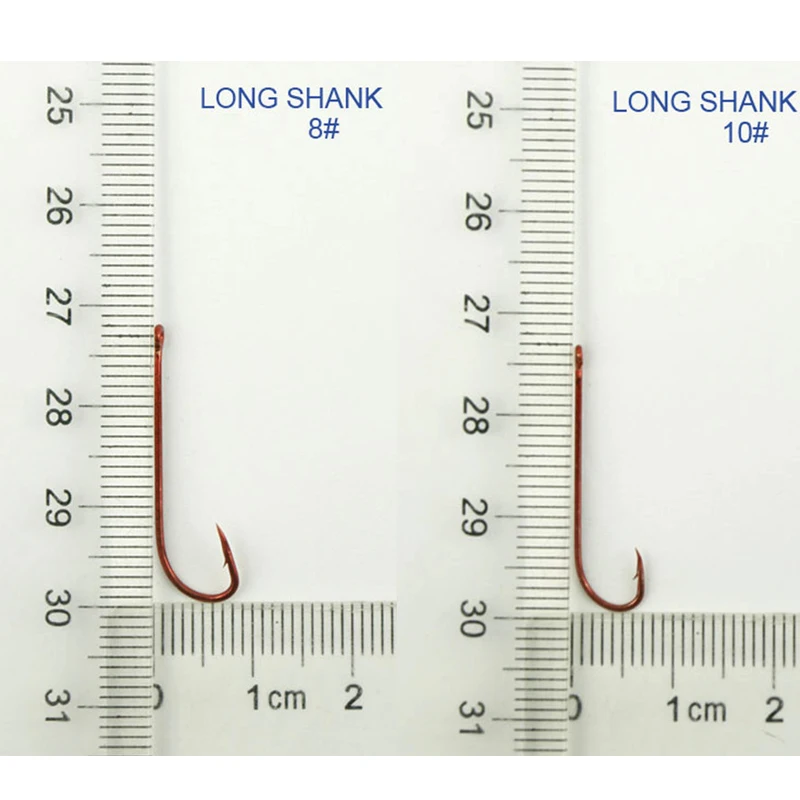 Bimoo-anzuelo de pesca de anzuelo, anzuelo rojo de caña larga, tamaño #2 #4 #6 #8 #10 #12, 25 uds. - imagen 3