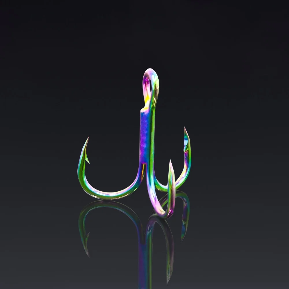 FLYSAND 10 unids/caja anzuelo de pesca triple de acero inoxidable agua salada agua dulce colorido arco iris ancla tres ganchos # 4 # 6 # 8 # 10 - imagen 4