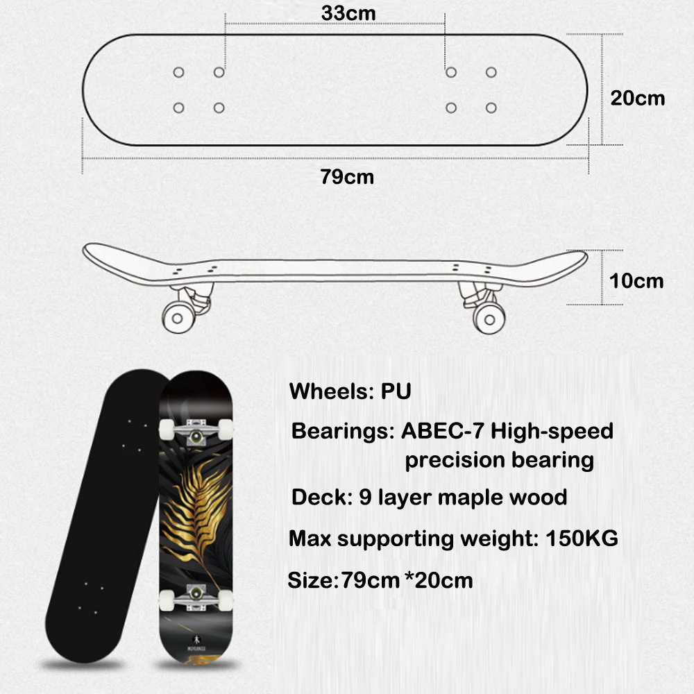 Tabla de Skate para principiantes, tabla completa de 79cm/31 pulgadas, monopatín cóncavo de doble patada para niño y niña, tabla de habilidad de cubierta de madera de arce - imagen 4