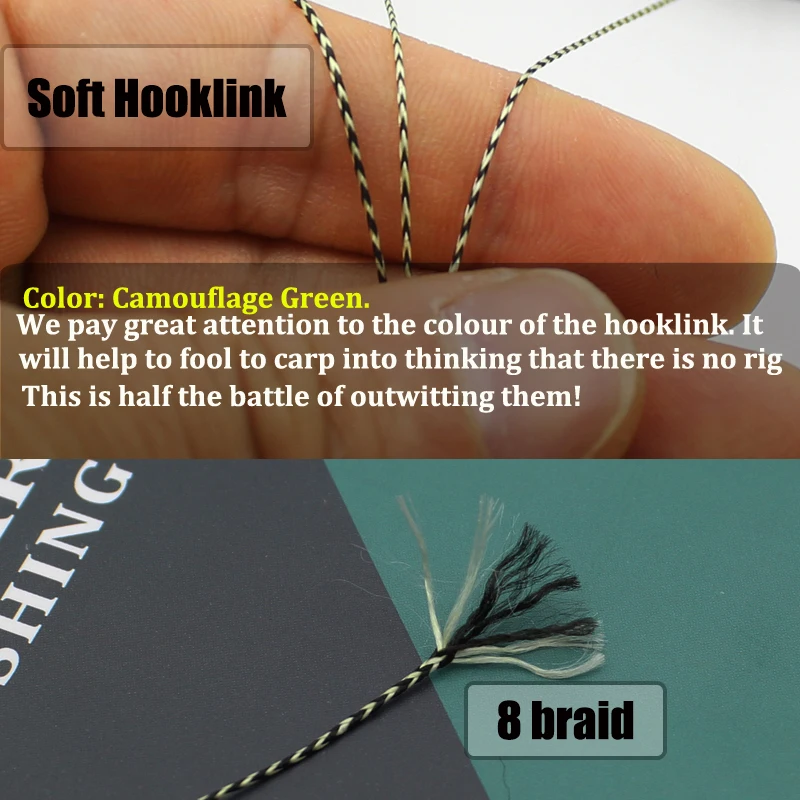 1 Uds. Línea de pesca de carpa, gancho recubierto, enlace de camuflaje verde, aparejo rígido 15 25 35LB, línea de piel trenzada, aparejo líder para el cabello Chod - imagen 5