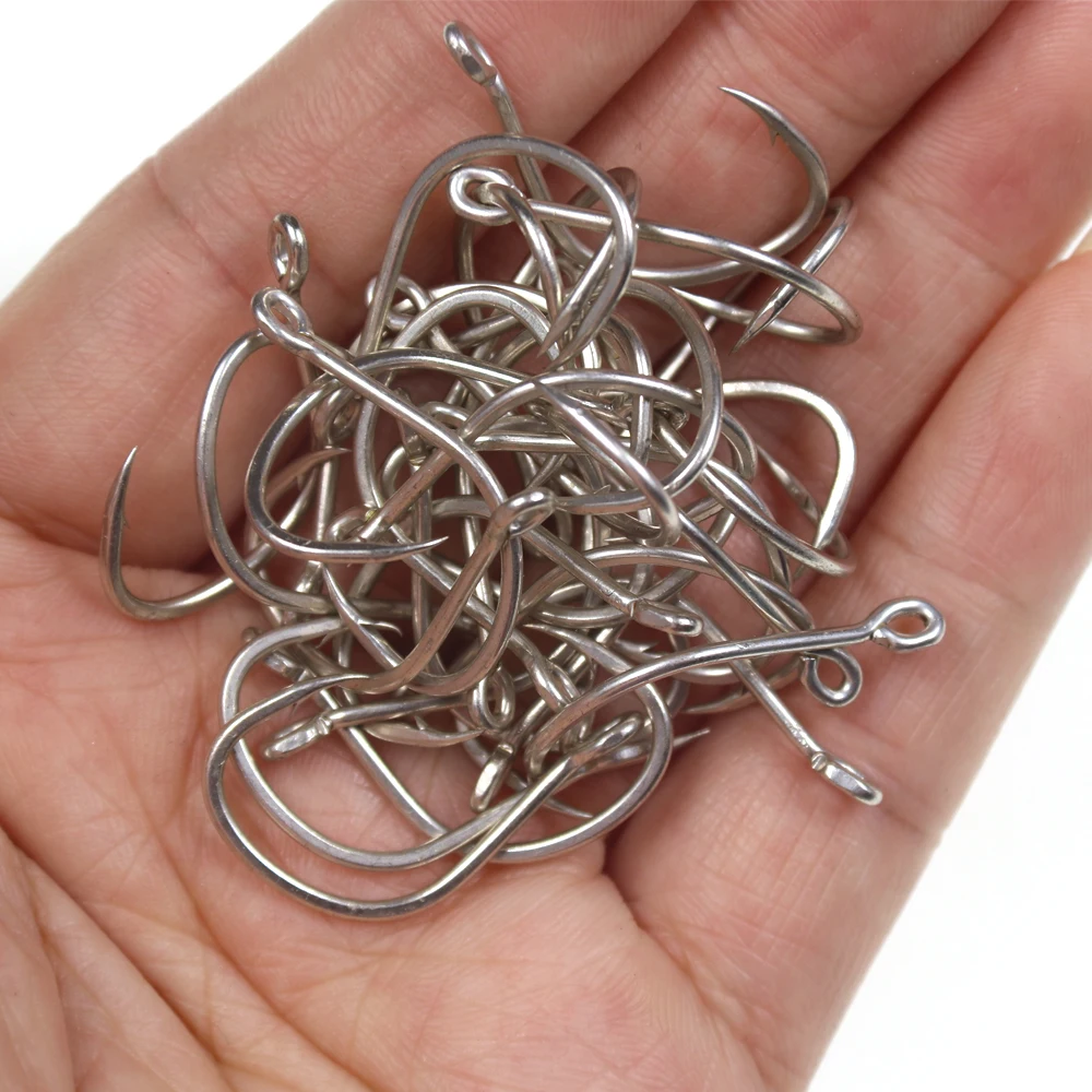 100 Uds. Gancho de púas de alambre de acero grueso de estaño mate antioxidante fuerte ayuda para agua salada anzuelo de señuelo de Jigging 1 #   1/0 2/0 3/0 4/0 5/0