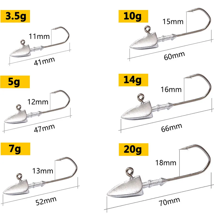 5 unids/lote 3,5g 5g 7g 10g 14g 20g anzuelos con cabeza triangular para aparejos de pesca de gusano suave anzuelo de pesca de mar señuelo cebo - imagen 4