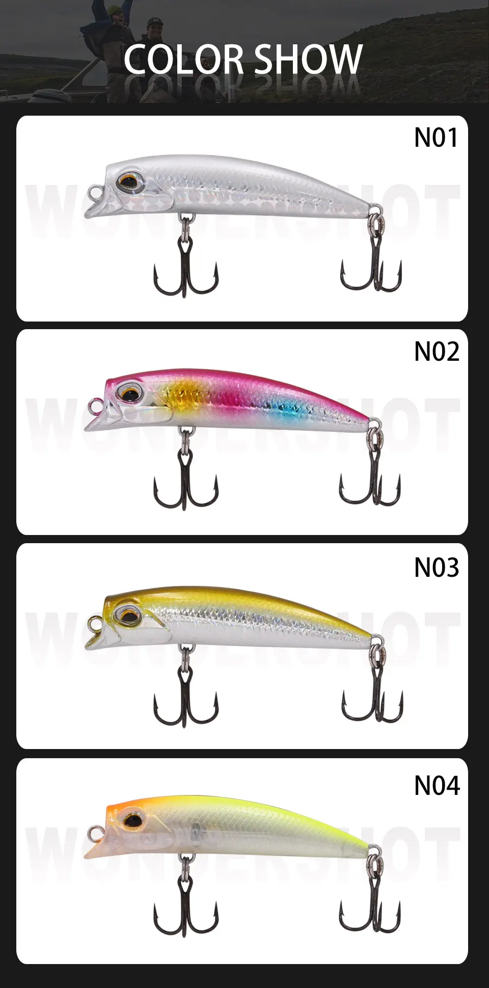 Explore las diversas opciones de color para señuelos de pesca con nuestro show de color