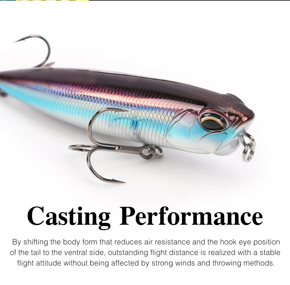 Un señuelo de pesca con un cuerpo púrpura y azul