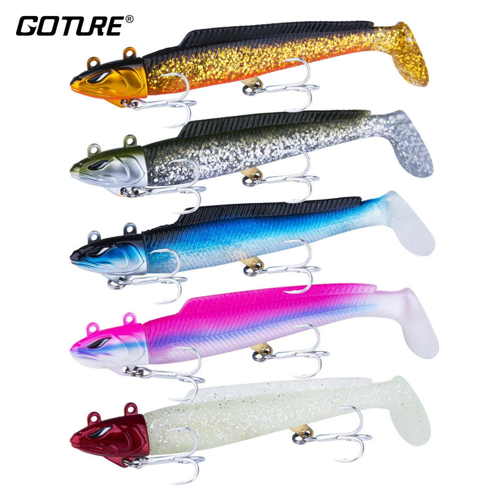 Goture 5 unids/set Jig Head señuelo de pesca suave Wobblers de silicona Swimbait cebo Artificial para pesca de carpa Lucio 21g 28g señuelo suave - imagen 2