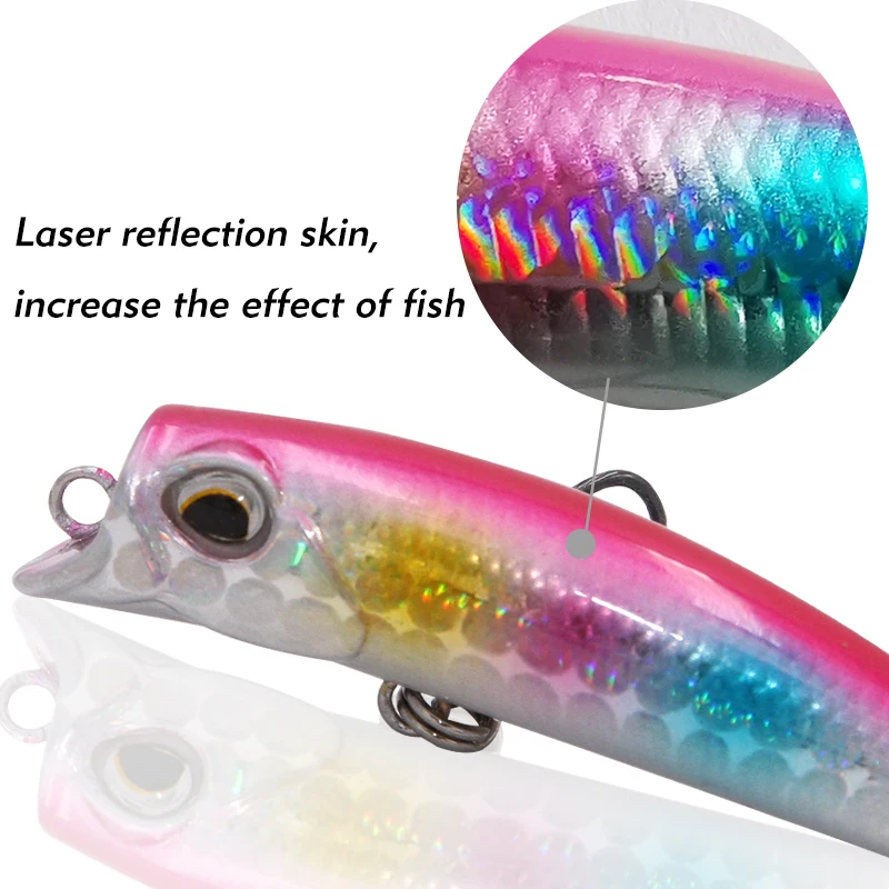 Mini aparejos de pesca Popper profesionales, Minnow fresco, anzuelos de níquel negro, todo para lubina, calidad, 2 unidades - imagen 4