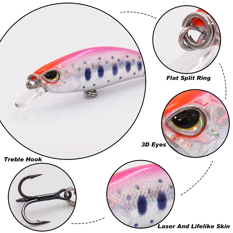 TacklePRO M51 Jerkbait pequeño Minnow Wobblers cebo duro hundimiento señuelos trucha lago 4g 5cm manivela aparejos de pesca lubina agua dulce salada - imagen 3