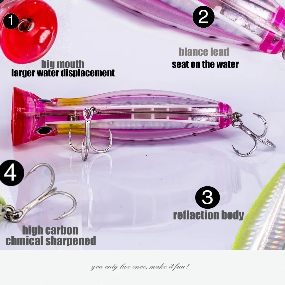 1 Uds Big Popper 12cm 42g Wobbler señuelo de pesca Crankbait señuelos de agua superiores cebo de pesca de tiro largo Lucio señuelo de natación - imagen 4