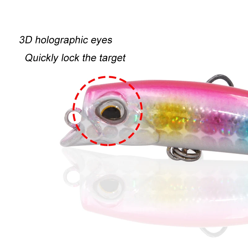 Mini aparejos de pesca Popper profesionales, Minnow fresco, anzuelos de níquel negro, todo para lubina, calidad, 2 unidades - imagen 3