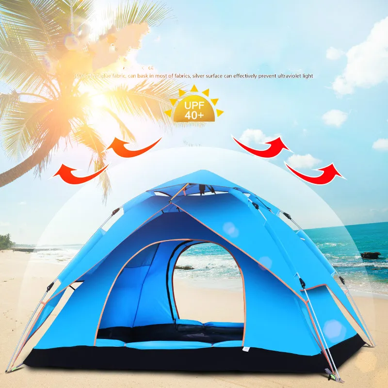 Tienda de campaña automática doble impermeable, traje familiar, tiendas de campaña turísticos, senderismo al aire libre, playa, viaje, colchón inflable - imagen 3