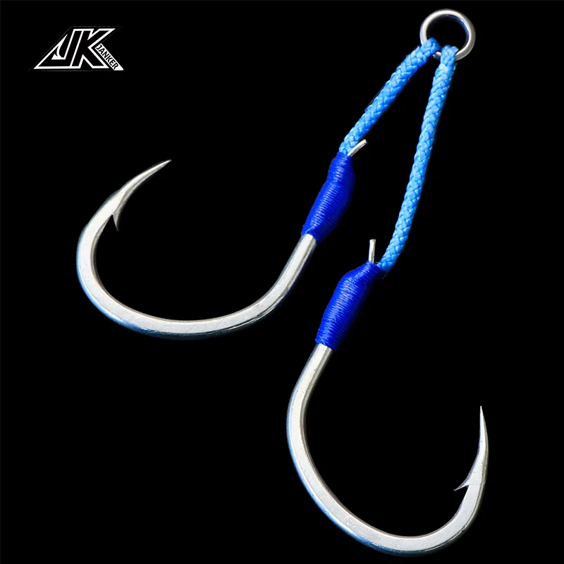 Anzuelos de pesca en el mar serie JK TAD 5/0 6/0, anzuelo de asistencia de acero rico en carbono, plantilla resistente a 45kg, anzuelos de pesca en el mar, línea de PE para plantillas - imagen 4