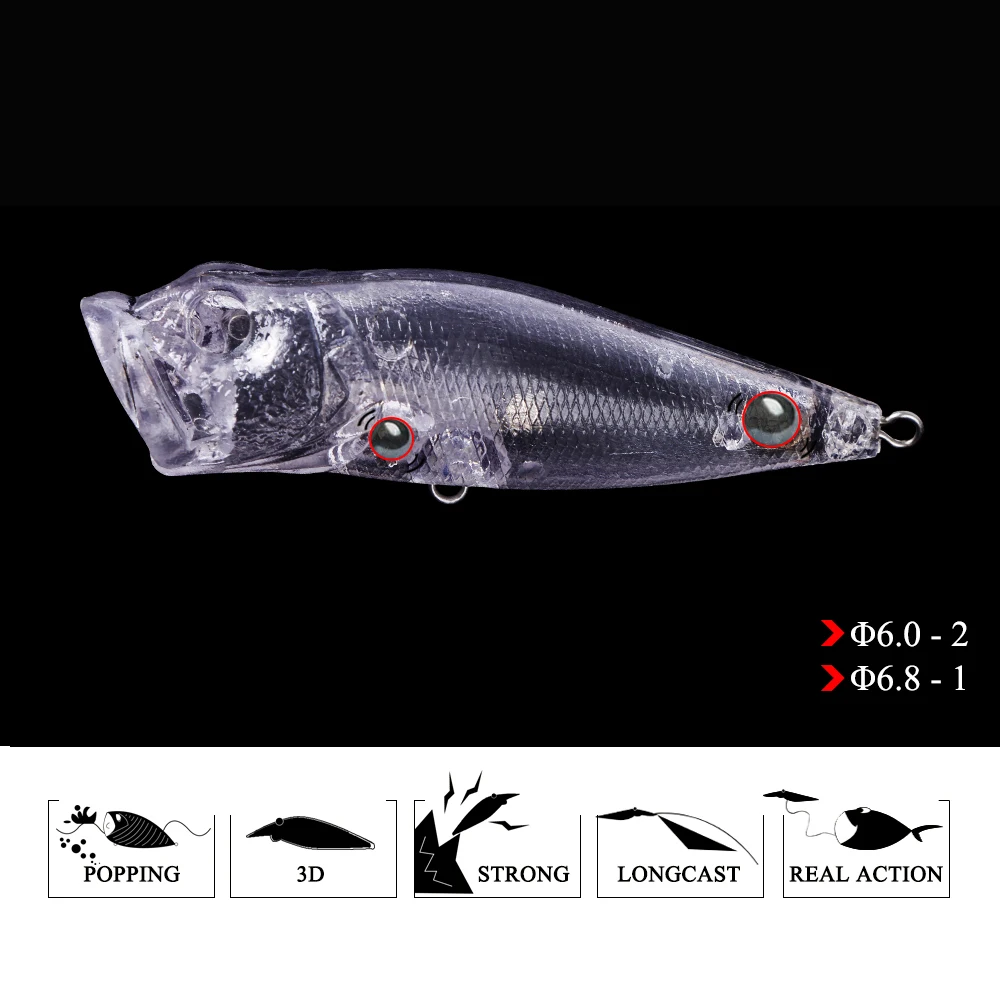 FTK 65mm 6g Popper señuelo de pesca Swimbait Topwater flotante Wobblers ojos 3D cebo Artificial duro aparejos de pesca de lubina - imagen 4