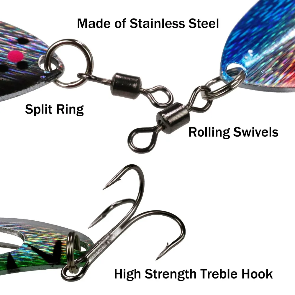 THKFISH-Señuelos de pesca giratorios, 5 uds., para Lucio, trucha, 14g, 20,7g, cebos duros de Metal con anzuelos triples, giratorios, cuchara de pesca - imagen 3