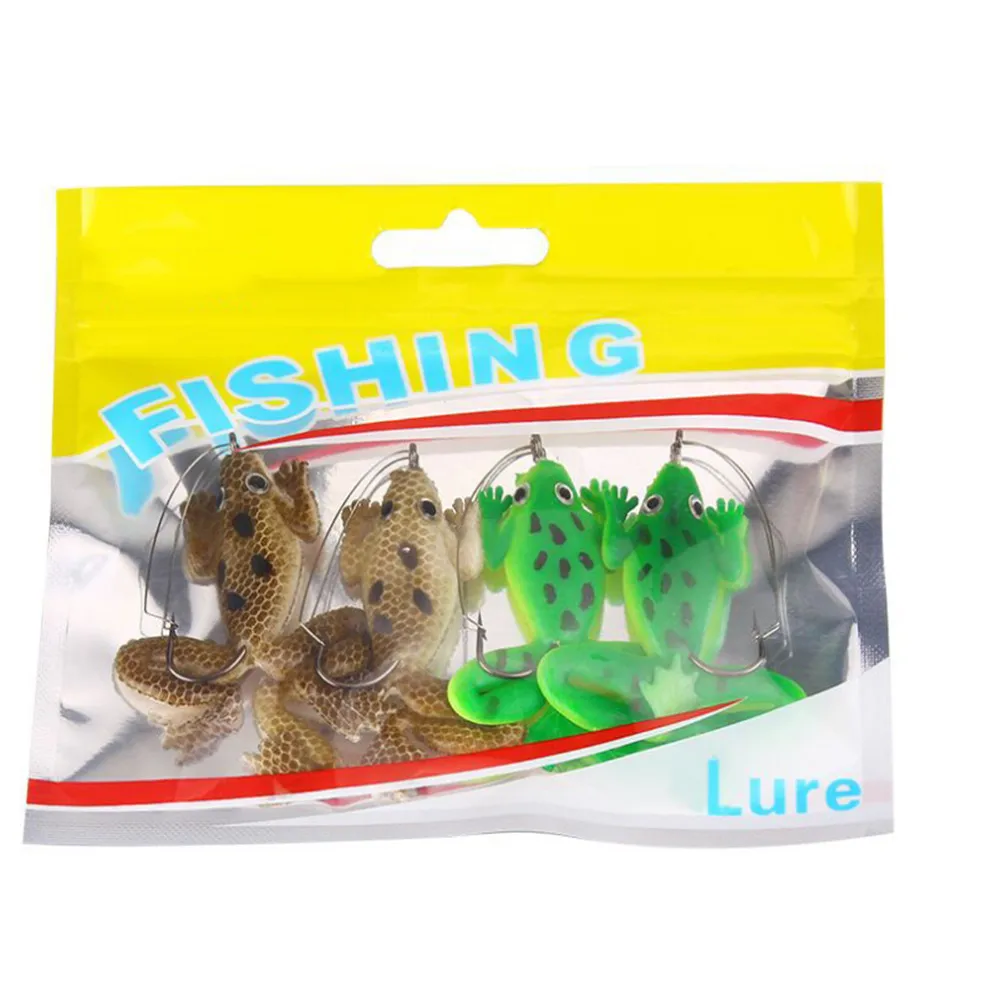 FISHINAPOT-Juego de 4 unids/lote de cebos blandos de goma de rana de 60mm y 5,2g, Señuelos de Pesca de 3 colores con gancho, CrankBait, aparejos de pesca de carpa