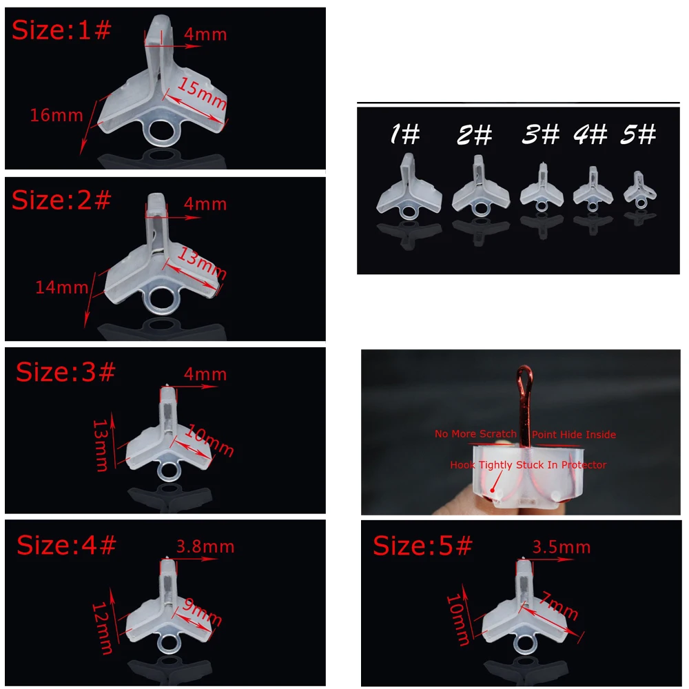 Cubiertas protectoras de anzuelos triples de plástico, 25 piezas, para Señuelos de Pesca, 5 tamaños, compatible con herramientas de tamaño triple 1, 2, 3, 1/0, 2/0, 3/0 - imagen 2