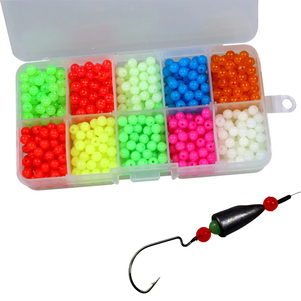 THKFISH 1000 Uds. Cuentas luminosas de pesca de 4mm, Mini cuentas redondas de plástico coloridas que brillan en la oscuridad, accesorios para aparejos de pesca de agua dulce