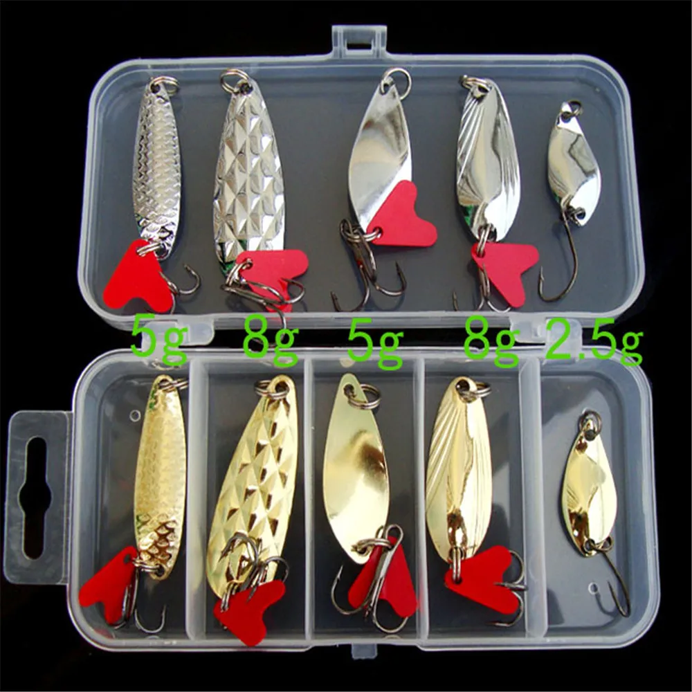 Kit de cuchara giratoria de Metal, señuelo de pesca, cebo duro, conjunto de lentejuelas, anzuelo triple para invierno, Océano, río, accesorios de pesca, 10 Uds./20 Uds. - imagen 2