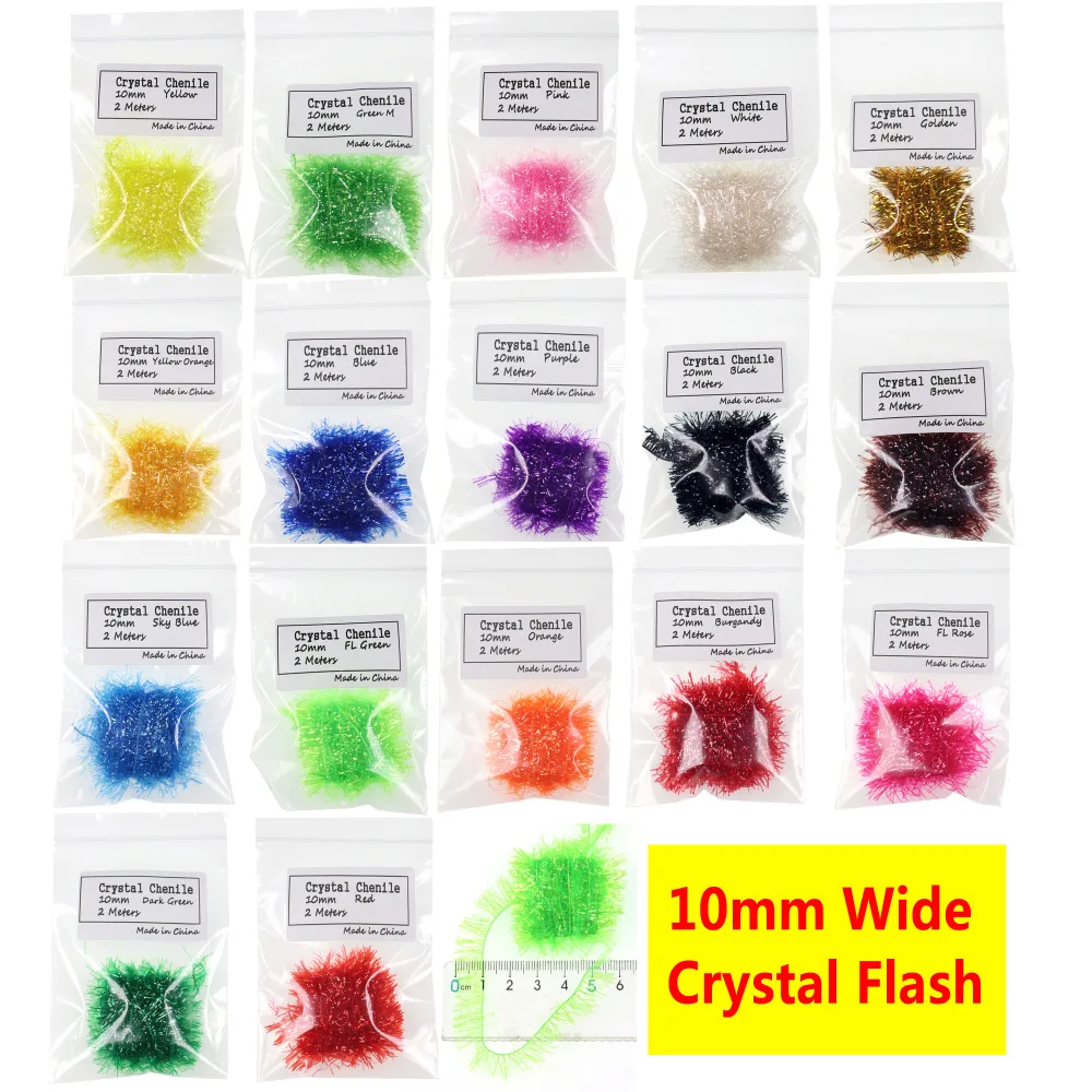 Bimoo-10 paquetes de 10mm de ancho, cristal Flash Chenille Hackle para Streamer, huevo de salmón, Material para atar moscas - imagen 2