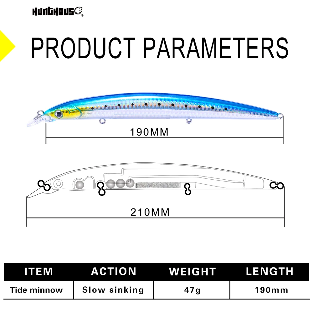 Hunthouse-señuelo de pesca, cebo duro de hundimiento lento, 190mm, 46g - imagen 2