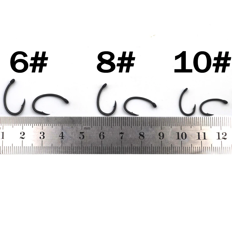 MNFT 20 unids/lote, anzuelo de carpa con revestimiento antiadherente Tteel de alto carbono, anzuelos de púas negros mate con ojos de pesca Yn para pesca de carpa - imagen 5