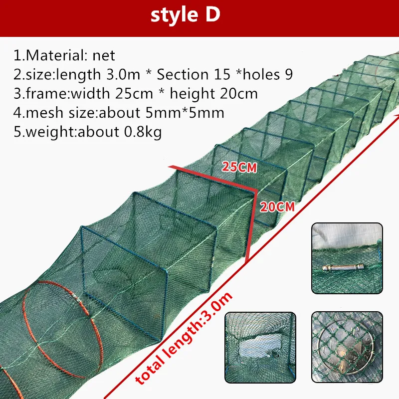 Jaula De Pesca De camarón, red De Pesca De 1,3 m-3,9 m, accesorios al aire libre, herramienta para atrapar peces, equipo De Pesca - imagen 5