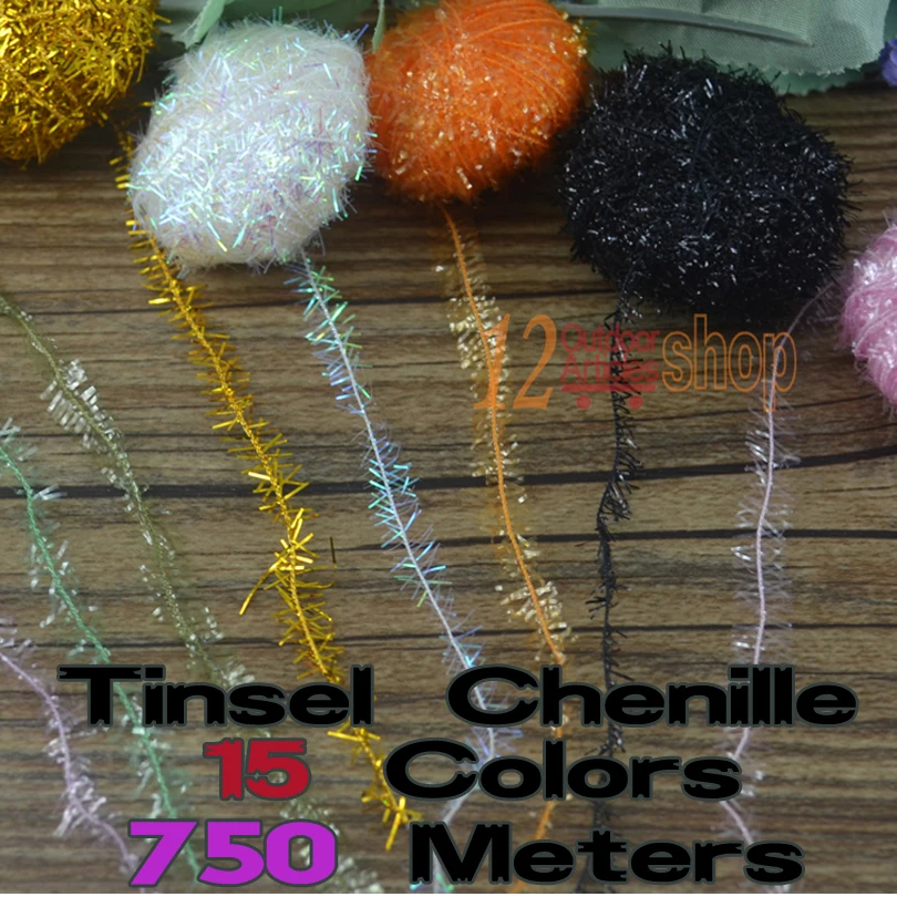 MNFT-oropel de pesca con mosca, línea Flash de cristal, Material de atado de moscas, Tackles de chenilla, 750m, 15 colores por lote - imagen 2