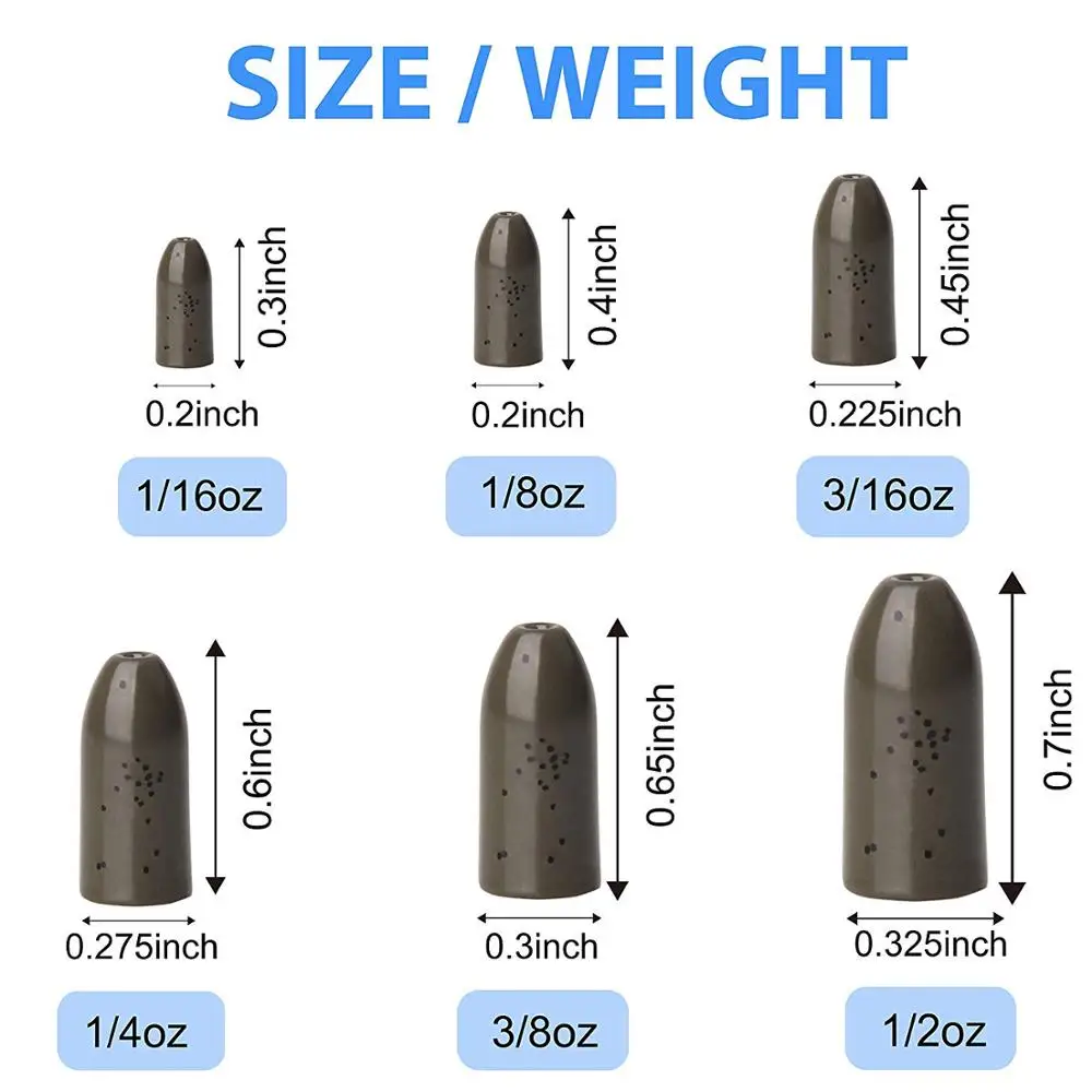 Plomos de pesca de bala de tungsteno puro, aparejos de pesca Texas Rigs, pesas de plomada, señuelo de gusano, 10 piezas - imagen 2