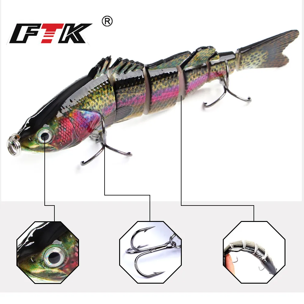 FTK 6 segmentos señuelo de pesca Swimbait 150mm 40g ojos 3D hundimiento cebo Artificial articulado señuelo duro Wobblers Bass - imagen 3