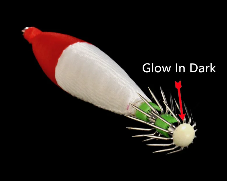 Camarones de madera plásticos del gancho del anzuelo del calamar del camarón que brillan en la oscuridad 4 #   Rollo de tela Señuelos de pesca Lote 5 piezas - imagen 5