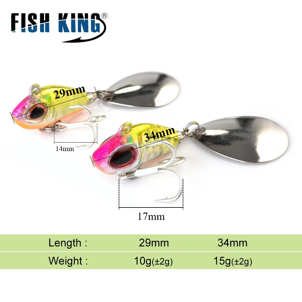 FISH KING-señuelo de pesca en hielo, 1 unidad, 10g/15g, señuelo de pesca en hielo de invierno, anzuelos de pesca de 29mm/34mm, cabeza VIB, señuelo de lubina, Jigging - imagen 2