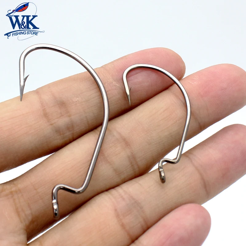 W & K-anzuelo de pesca de Material de alto carbono, 50 unidades, anzuelos de gusanos individuales, señuelo suave, accesorios de pesca, embalaje de caja de pesca de plástico - imagen 5