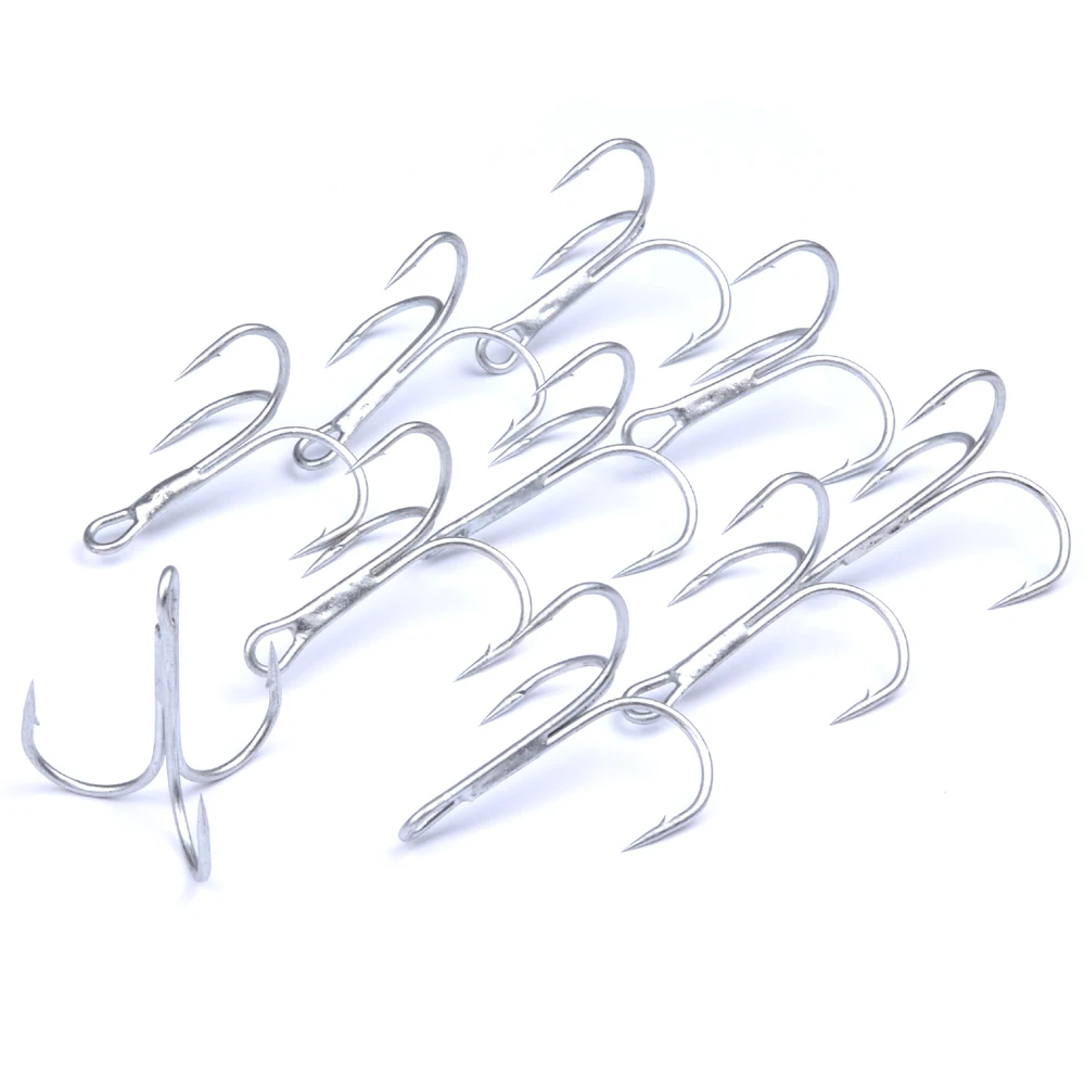 Anzuelos de pesca triples de acero al carbono, anzuelos de pesca triples con púas, color blanco, superafilados, 10 unids/caja, 2/0 #3/0 # - imagen 4