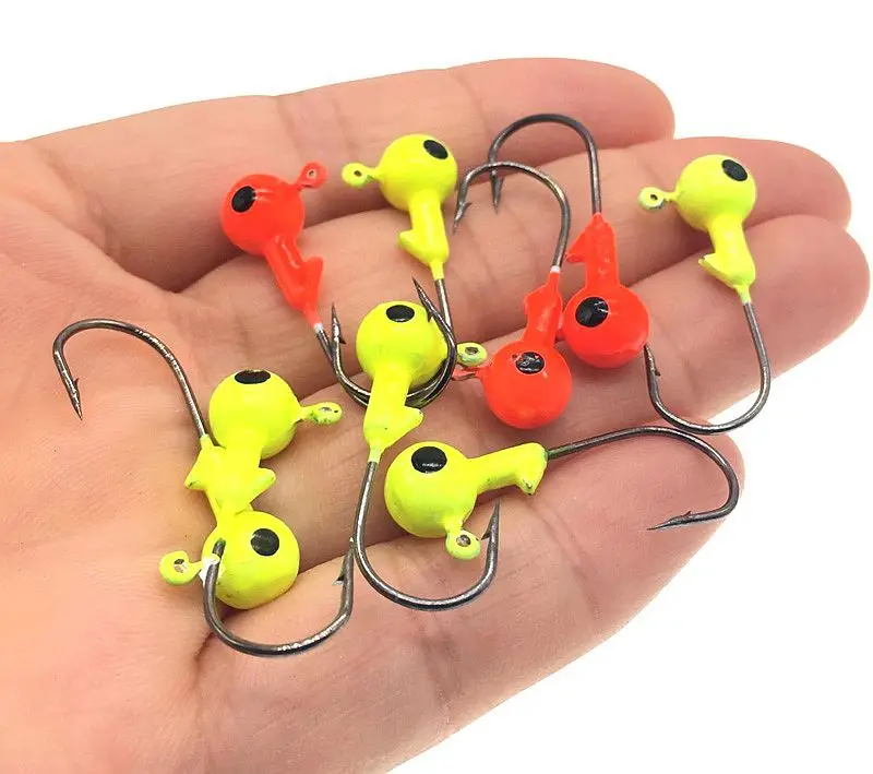 Señuelo de pesca anzuelo con cabeza de anzuelo 1,75g/2,4g/3,5g ojo de pez cebo suave anzuelos de gusano rojo amarillo lote 10 piezas - imagen 4