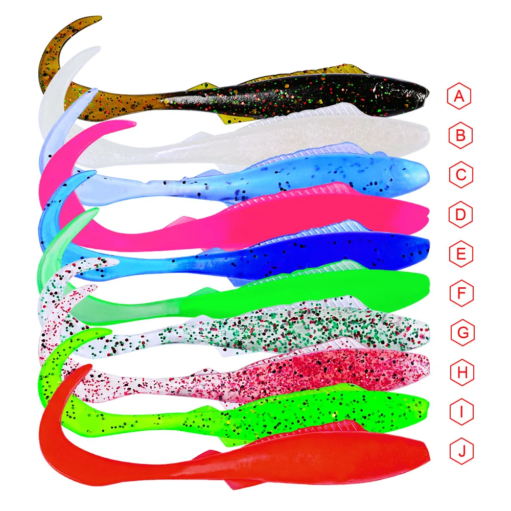 Señuelos de Pesca blandos de plástico artificial, 9,5 cm/4g, isca, cola circular, gusano, aparejos, Wobblers, cebo de silicona, 10 unids/lote - imagen 3