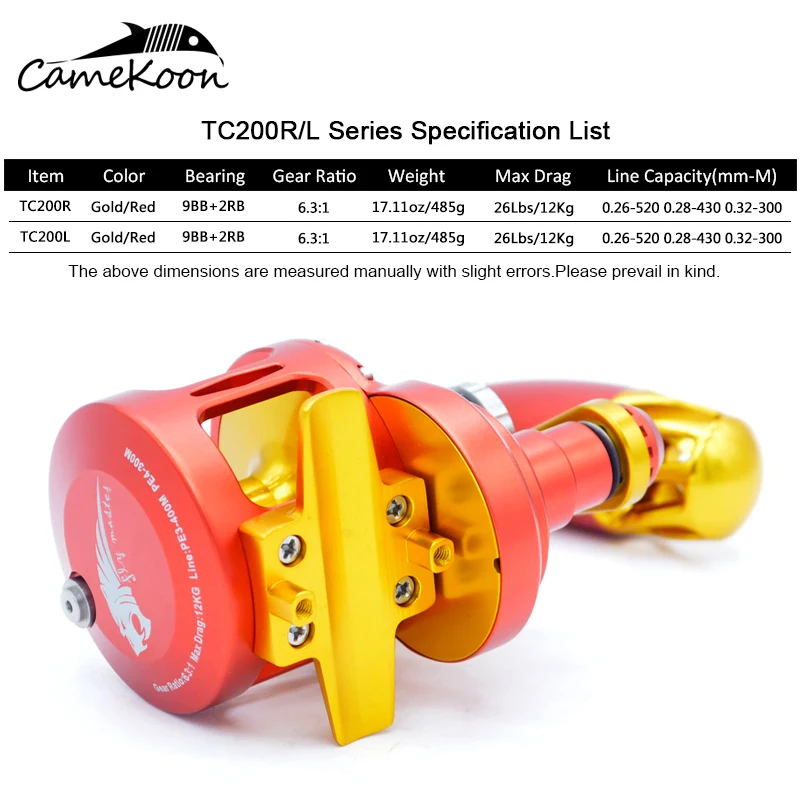CAMEKOON-carrete de pesca de arrastre, palanca de agua salada convencional, 12KG de arrastre máximo, 9 + 2 rodamientos, relación de engranaje 6,3: 1, pesca de arrastre de barco - imagen 3